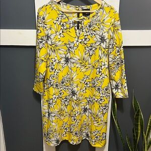 Beige by eci Yellow Dress with Black and White Floral Design